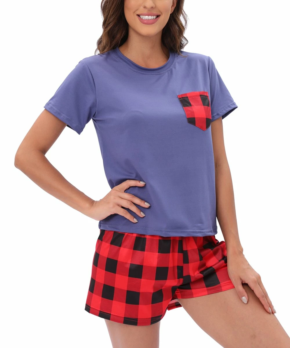 New π Z Avenue Blue & Red Plaid Short-Sleeve Pajama Set - π© Women π₯° - Image 3