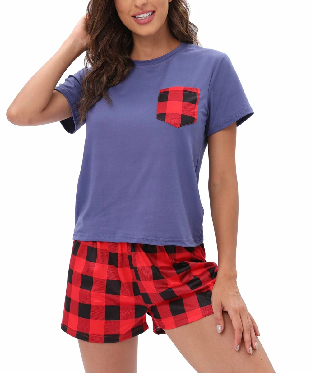 New π Z Avenue Blue & Red Plaid Short-Sleeve Pajama Set - π© Women π₯° - Image 5