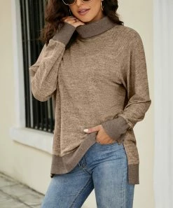 Discount π Z Avenue Khaki Long-Sleeve Mock Neck Tunic - π© Women & Juniors π
