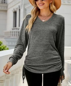 Budget π₯ Z Avenue Dark Gray Tie-Hem Long-Sleeve V-Neck Top - π© Women & Juniors π€©