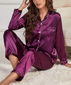 Discount π Z Avenue Purple Long-Sleeve Satin Pajama Set - π© Women & Juniors β¨