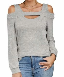 Brand new ✔️ Z Avenue Light Gray Cutout Long-Sleeve Top - 👩 Women & Juniors 🌟