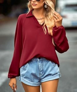 Discount π€© Z Avenue Wine V-Neck Long-Sleeve Top π