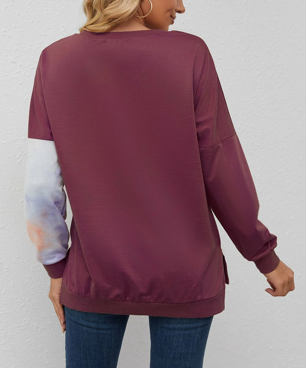 Cheap π Z Avenue Purple & White Tie-Dye Asymmetrical Contrast-Sleeve Crewneck Top - π© Women & Plus π - Image 4