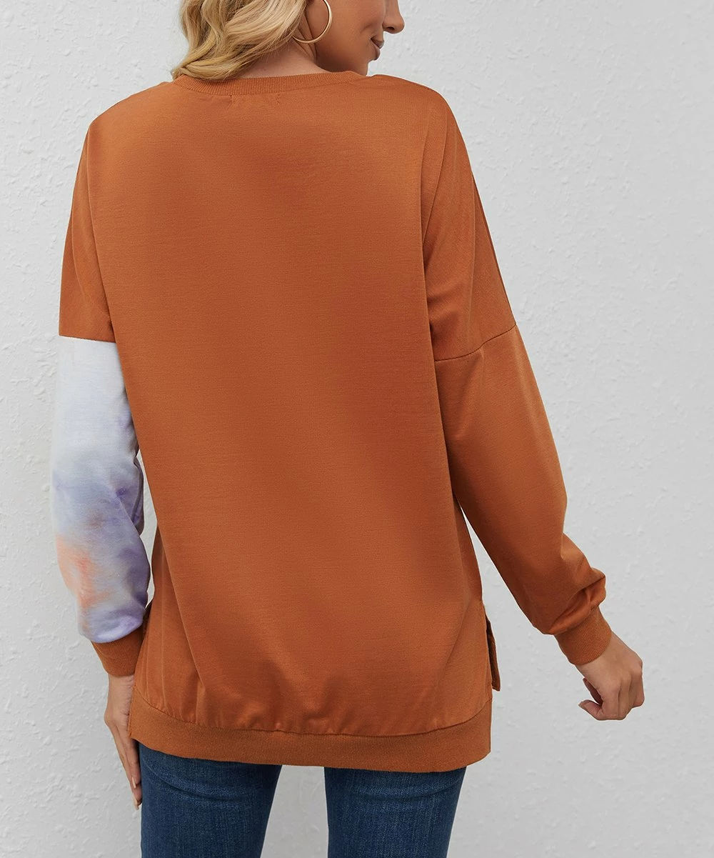 Best deal π₯° Z Avenue Gold Tie-Dye Asymmetrical Contrast-Sleeve Pullover - π© Women & Plus π - Image 2