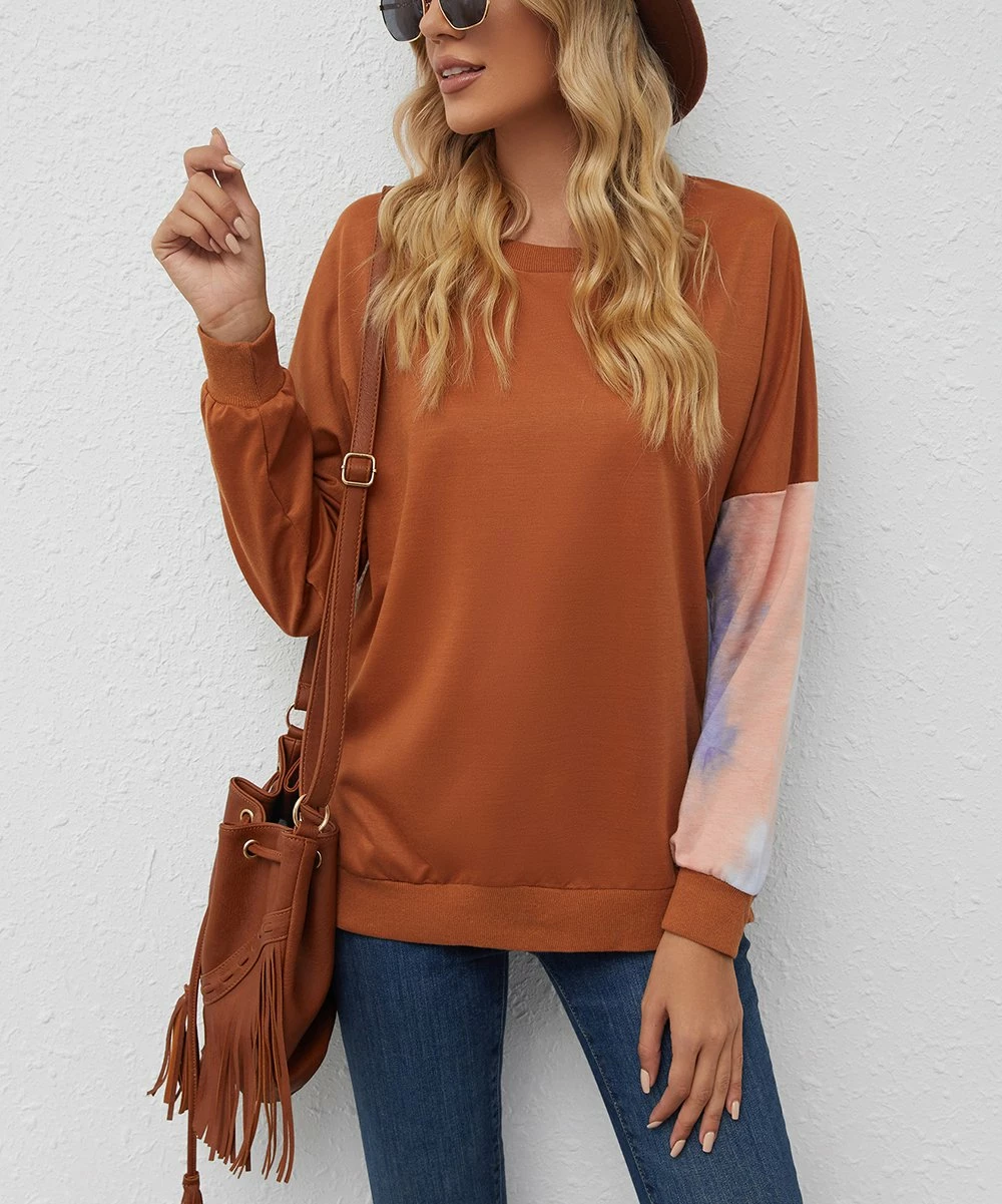 Best deal π₯° Z Avenue Gold Tie-Dye Asymmetrical Contrast-Sleeve Pullover - π© Women & Plus π - Image 4