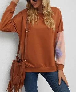 Best deal π₯° Z Avenue Gold Tie-Dye Asymmetrical Contrast-Sleeve Pullover - π© Women & Plus π