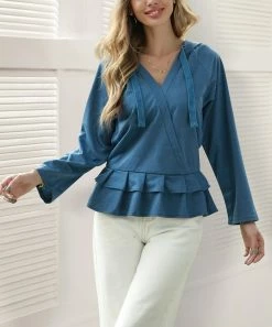 Promo π₯ Z Avenue Blue Ruffle-Hem Hooded Surplice Top - π© Women & Plus π