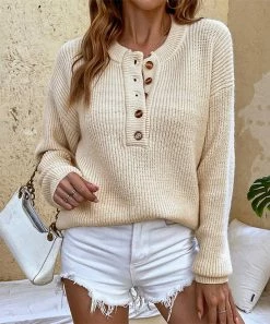 Outlet π Z Avenue Beige Long-Sleeve Button-Front Sweater - π© Women & Juniors π