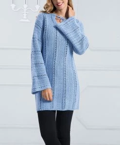 Wholesale 🥰 Z Avenue Blue Stripe Tie-Accent Sweater - 👩 Women 🌟