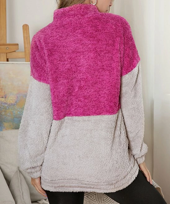 Best reviews of π₯° Z Avenue Pink & Gray Color Block Quarter-Zip Sherpa Sweater - π© Women & Plus π₯° - Image 2