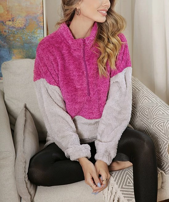 Best reviews of π₯° Z Avenue Pink & Gray Color Block Quarter-Zip Sherpa Sweater - π© Women & Plus π₯° - Image 3