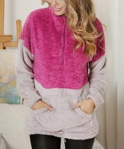 Best reviews of π₯° Z Avenue Pink & Gray Color Block Quarter-Zip Sherpa Sweater - π© Women & Plus π₯°