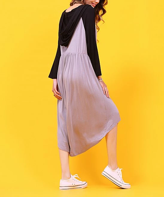 New βοΈ Z Avenue Black & Gray Color Block Hooded Hi-Low π Dress - π© Women π - Image 2