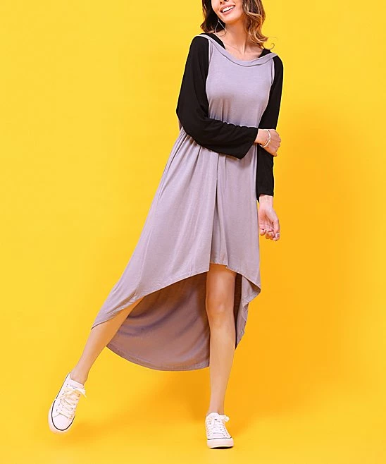 New βοΈ Z Avenue Black & Gray Color Block Hooded Hi-Low π Dress - π© Women π - Image 3