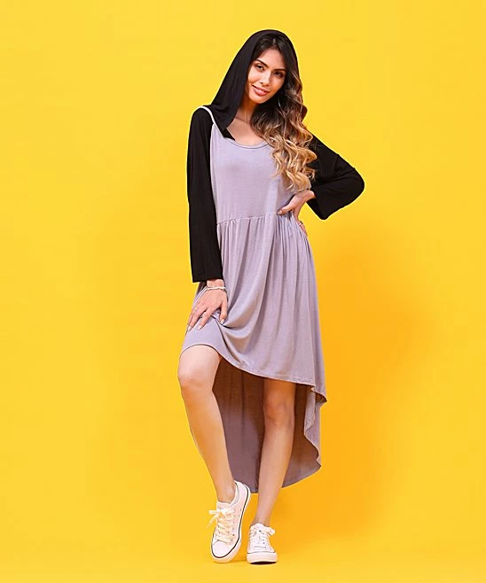 New βοΈ Z Avenue Black & Gray Color Block Hooded Hi-Low π Dress - π© Women π - Image 4