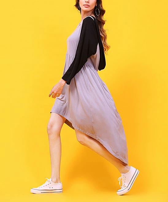 New βοΈ Z Avenue Black & Gray Color Block Hooded Hi-Low π Dress - π© Women π - Image 5