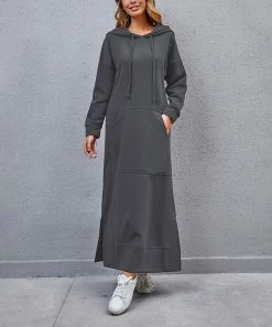 Wholesale 🔔 Z Avenue Charcoal Kangaroo-Pocket Hooded Maxi 👗 Dress - 👩 Women & Plus 🥰
