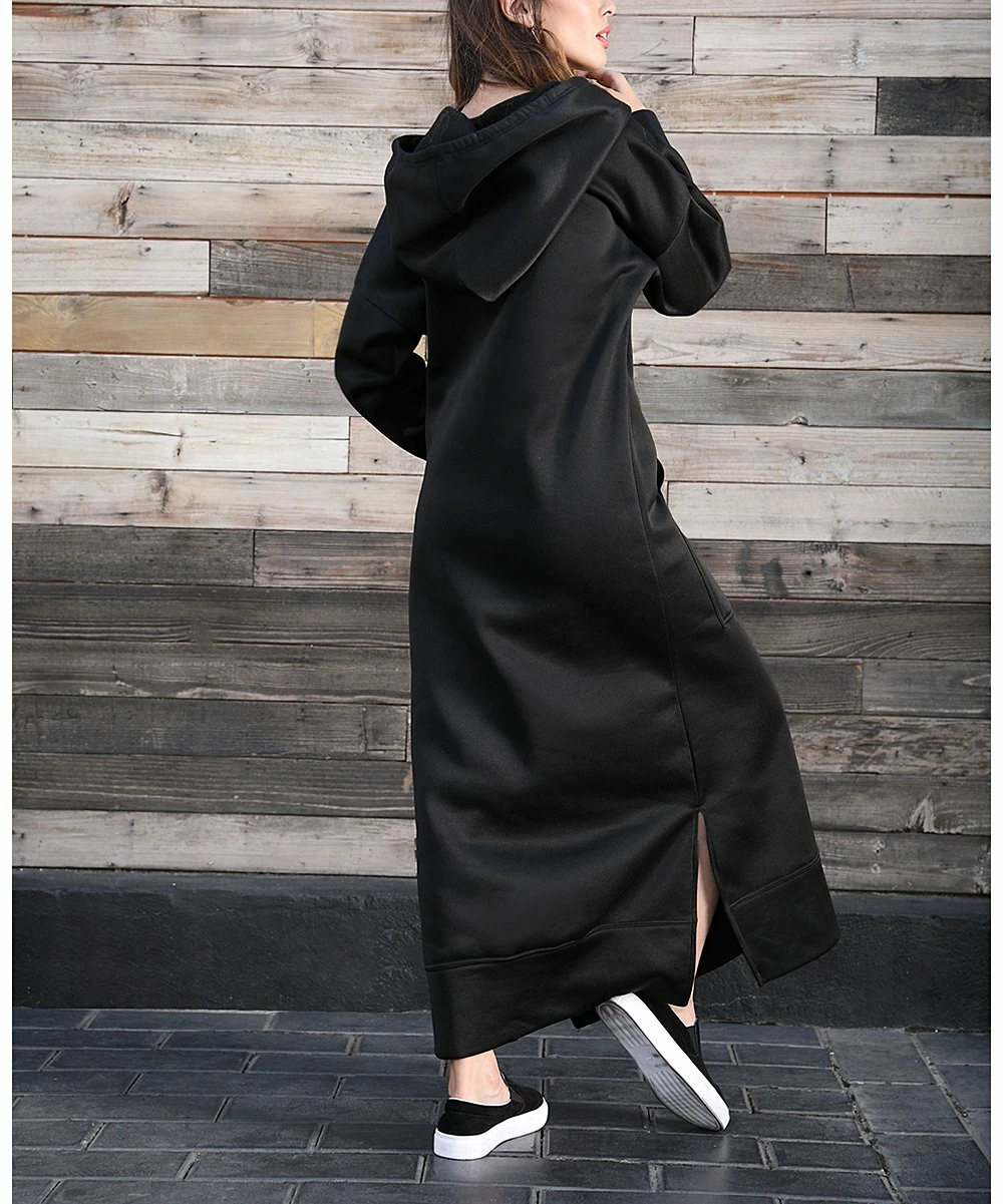 Outlet β€οΈ Z Avenue Black Kangaroo-Pocket Hooded Maxi π Dress - π© Women & Plus β - Image 2