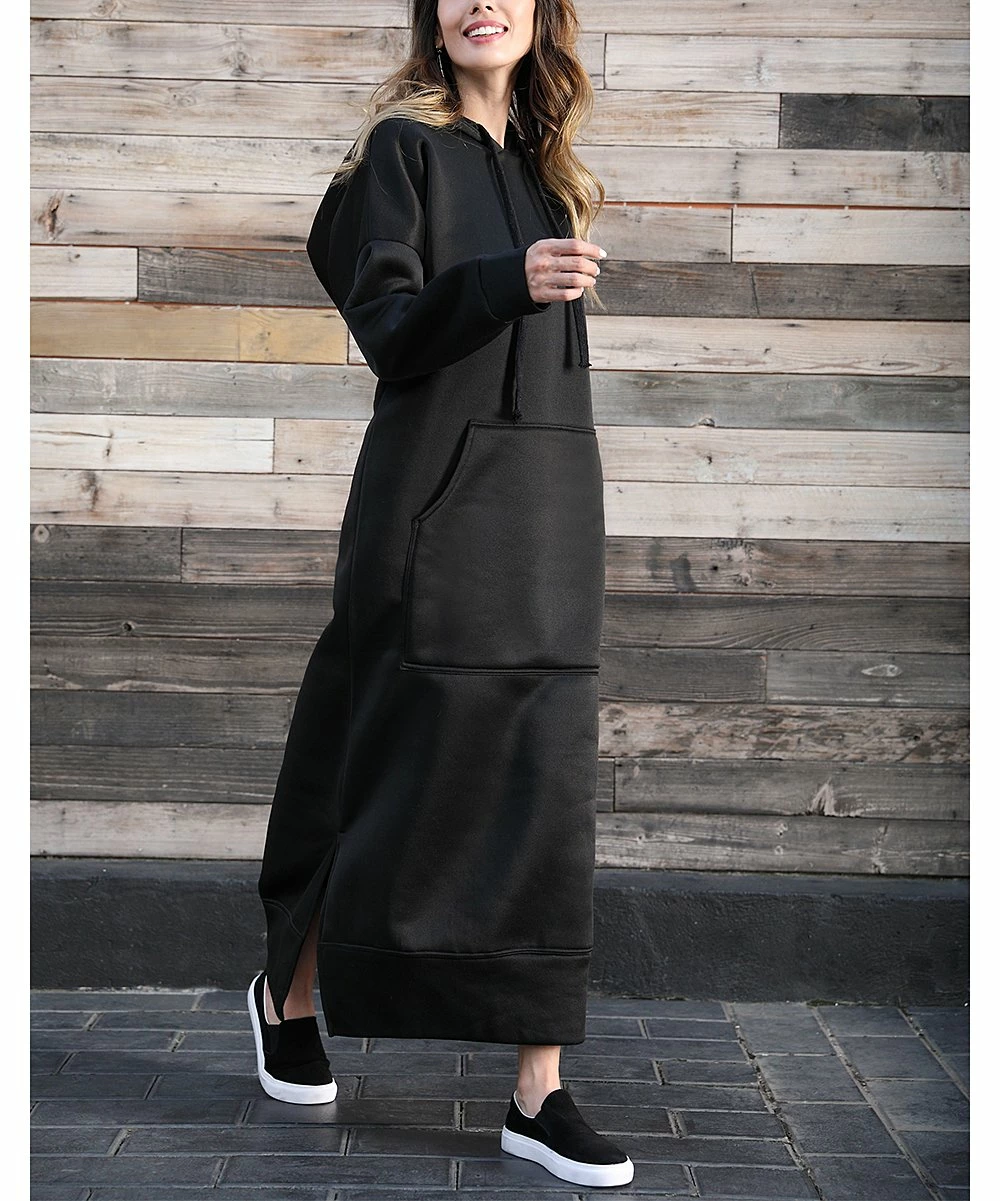 Outlet β€οΈ Z Avenue Black Kangaroo-Pocket Hooded Maxi π Dress - π© Women & Plus β - Image 3