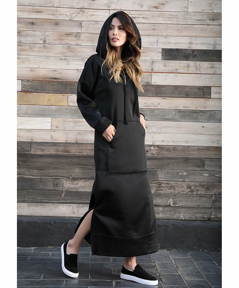 Outlet β€οΈ Z Avenue Black Kangaroo-Pocket Hooded Maxi π Dress - π© Women & Plus β - Image 4