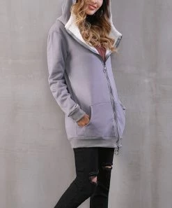 Best reviews of π Z Avenue Dove Gray Hooded Sherpa-Lined Oversize Zip Jacket - π© Women π