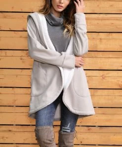 Discount 🧨 Z Avenue Light Gray Sherpa-Lined Wrap Jacket - 👩 Women & Plus 🎉