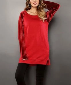 Hot Sale ❤️ Z Avenue Burgundy Velvet-Sleeve Raglan Sweatshirt - 👩 Women & Plus ❤️