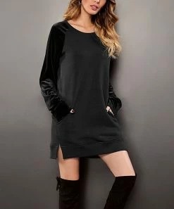 Promo π Z Avenue Black Velvet-Sleeve Raglan Sweatshirt - π© Women βοΈ