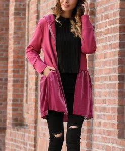 Brand new 𧨠Z Avenue Berry Velvet Ruffle-Hem Zip-Up Hoodie - Plus β