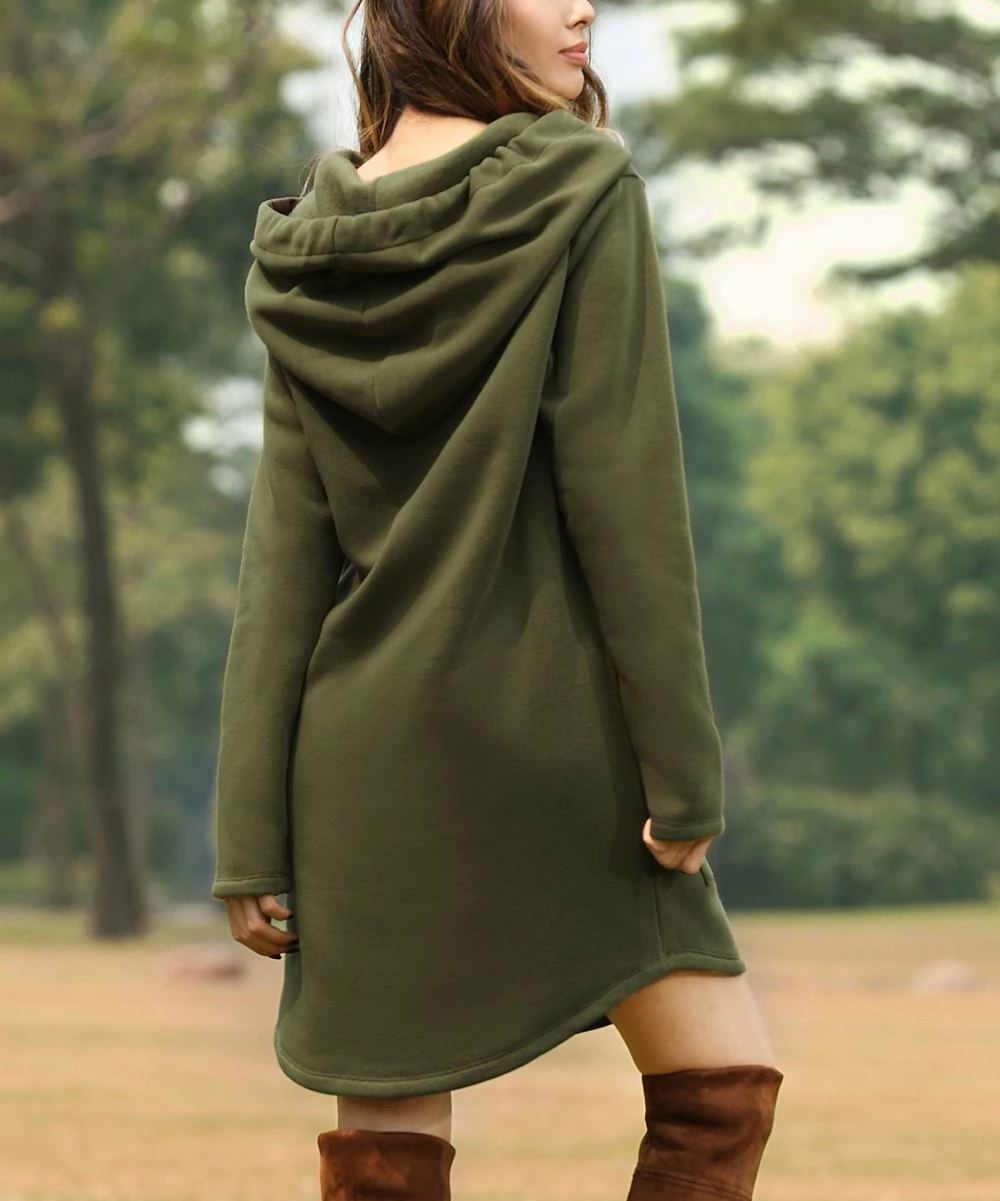 Outlet π Z Avenue Dark Olive Front-Pocket Hooded Sweatshirt π Dress - π© Women & Plus π - Image 2