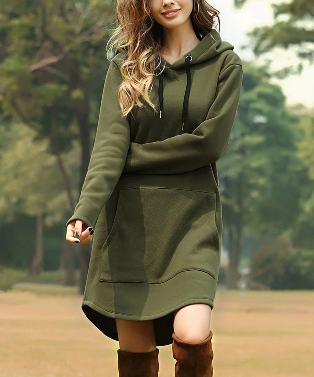 Outlet π Z Avenue Dark Olive Front-Pocket Hooded Sweatshirt π Dress - π© Women & Plus π - Image 3