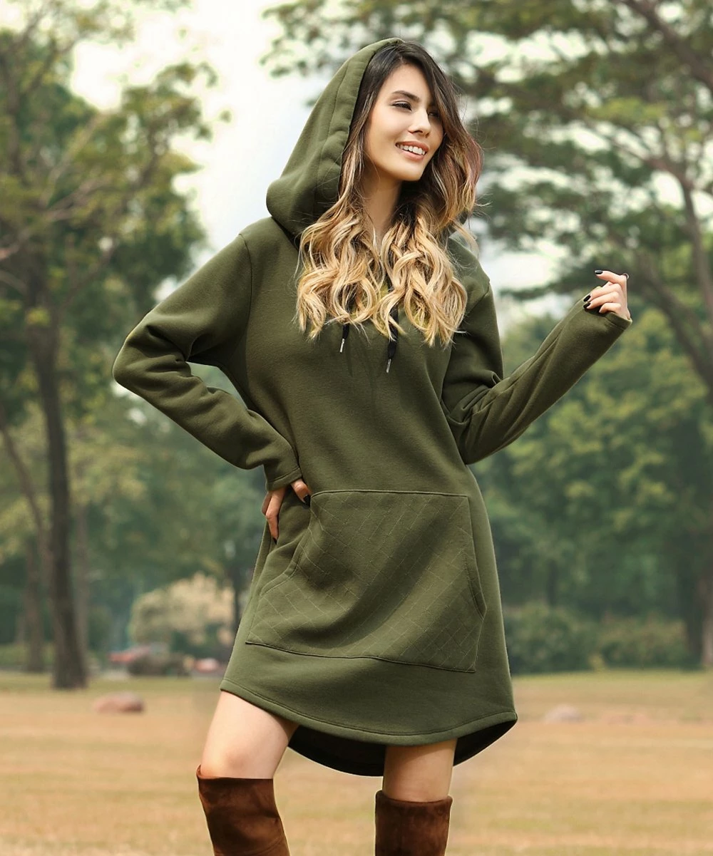 Outlet π Z Avenue Dark Olive Front-Pocket Hooded Sweatshirt π Dress - π© Women & Plus π - Image 4