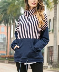 Best deal 𧨠Z Avenue Pink & Navy Stripe Quarter-Zip Pullover - π© Women π₯