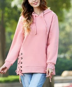 Buy π Z Avenue Light Pink Side Lace-Up Hoodie - π© Women β€οΈ