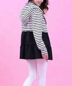 Budget 🌟 Z Avenue Black & White Stripe Ruffle-Hem Zip-Up Hoodie - 👩 Women ❤️