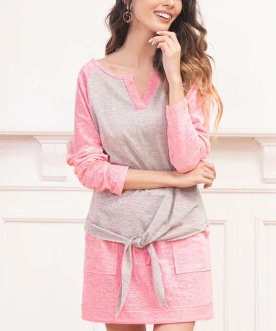 Best reviews of π Z Avenue Pink & Gray Tie-Front Raglan Top - π© Women π€© - Image 2