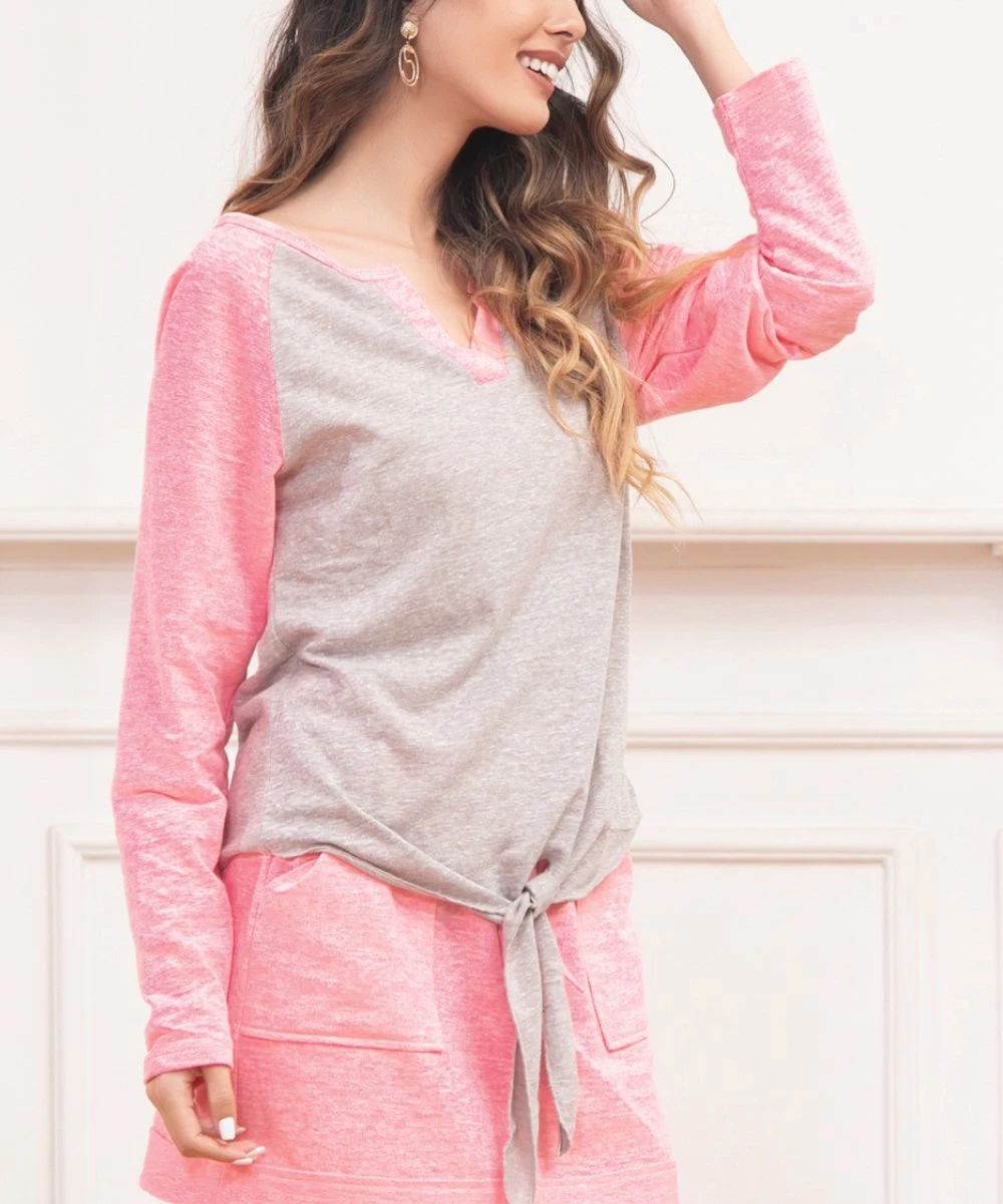 Best reviews of π Z Avenue Pink & Gray Tie-Front Raglan Top - π© Women π€© - Image 4