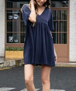 Outlet π Z Avenue Navy Cotton-Slub Shift π Dress - π© Women & Plus π