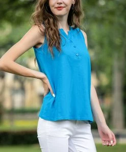 Buy 🧨 Z Avenue Aqua Henley Cotton Tank - 👩 Women & Plus 👏