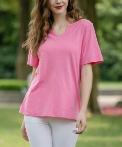 Brand new π₯° Z Avenue Pop Pink Cotton Notch Neck Top - π© Women π