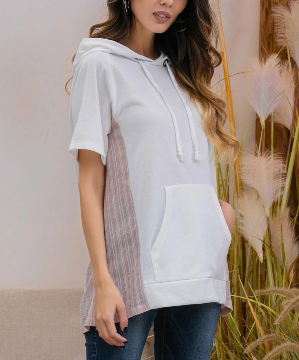 Best reviews of β Z Avenue White & Pink Stripe-Inset Kangaroo Pocket Hoodie - π© Women & Plus π - Image 4