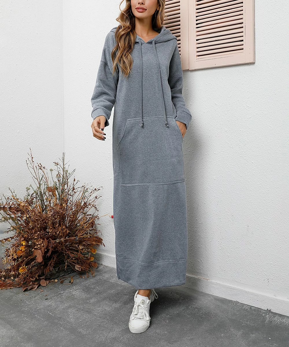Budget π Z Avenue Light Gray Side-Slit Kangaroo-Pocket Hooded Maxi π Dress - π© Women & Plus π§¨