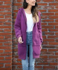 Coupon 🧨 Z Avenue Wood Violet Oversize Zip-Up Hoodie - 👩 Women & Plus 🔥