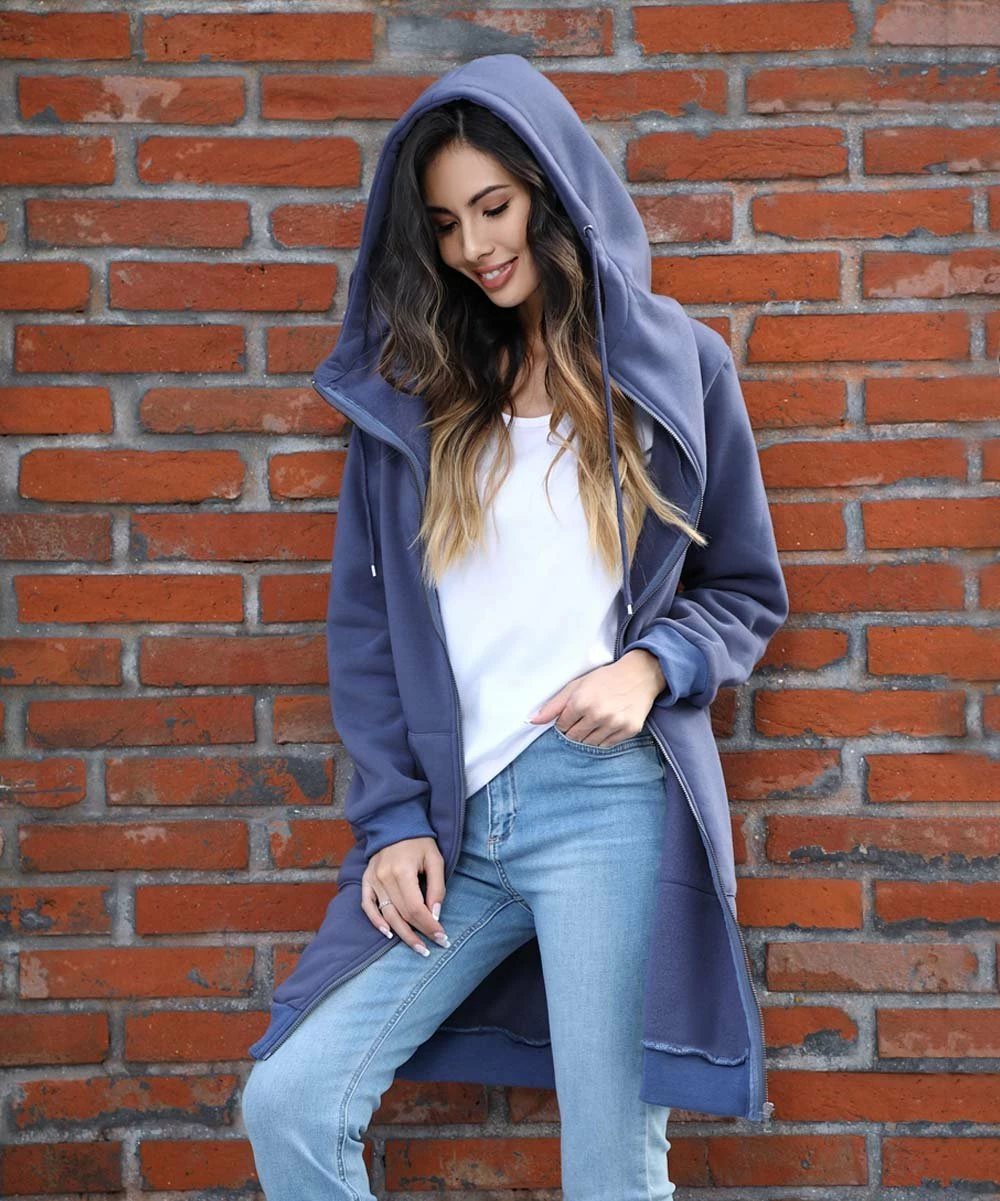 Best Sale π Z Avenue Crown Blue Oversize Zip-Up Hoodie - π© Women π - Image 4