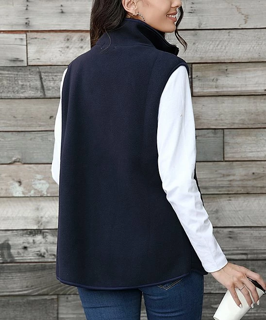 Cheapest π€© Z Avenue Navy & Tan Fuzzy Vest - π© Women β€οΈ - Image 3