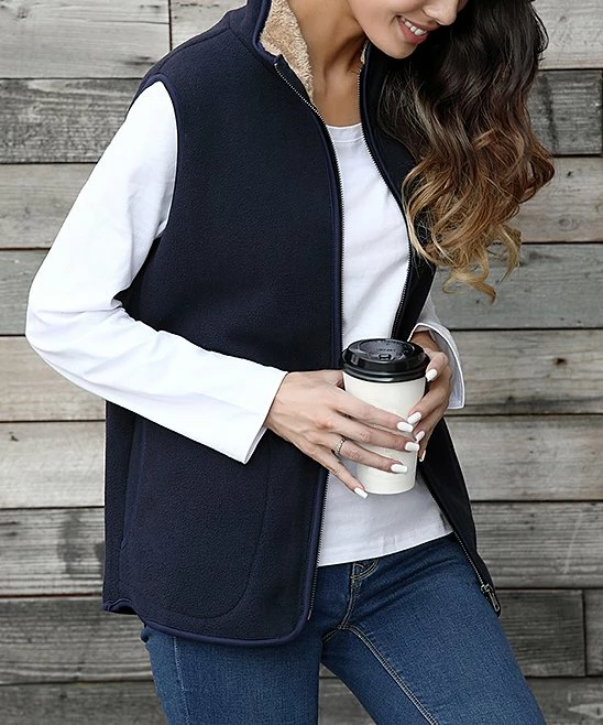 Cheapest π€© Z Avenue Navy & Tan Fuzzy Vest - π© Women β€οΈ - Image 4