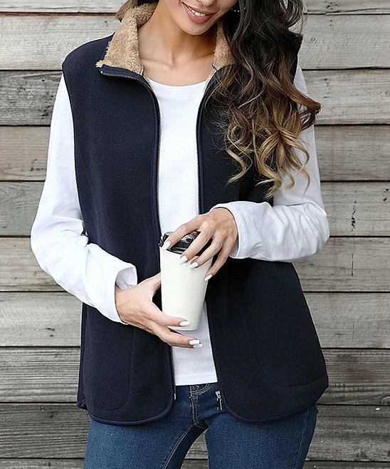 Cheapest π€© Z Avenue Navy & Tan Fuzzy Vest - π© Women β€οΈ - Image 5