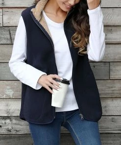 Cheapest 🤩 Z Avenue Navy & Tan Fuzzy Vest - 👩 Women ❤️