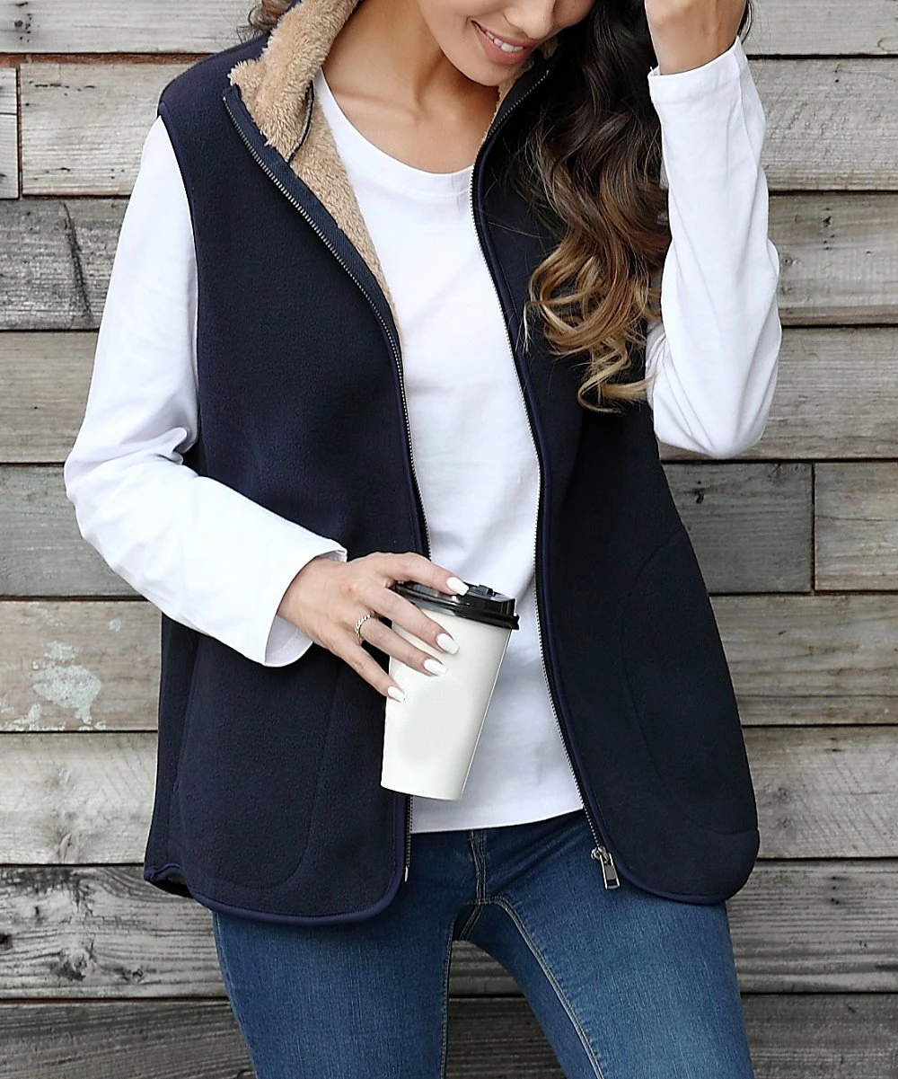 Cheapest π€© Z Avenue Navy & Tan Fuzzy Vest - π© Women β€οΈ